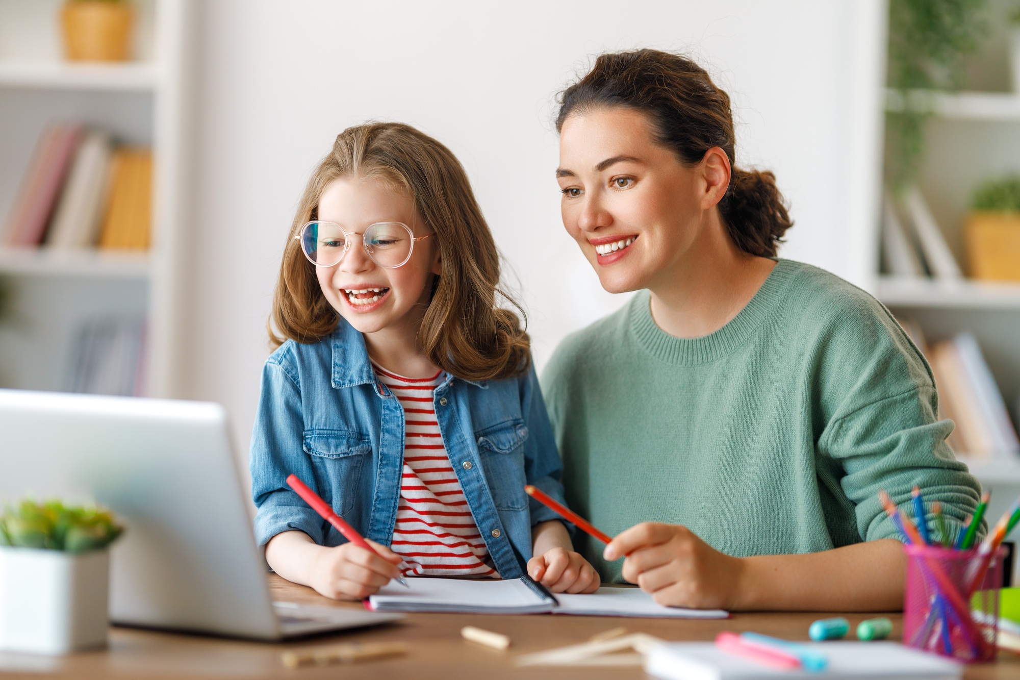 Girl doing homework or online education.